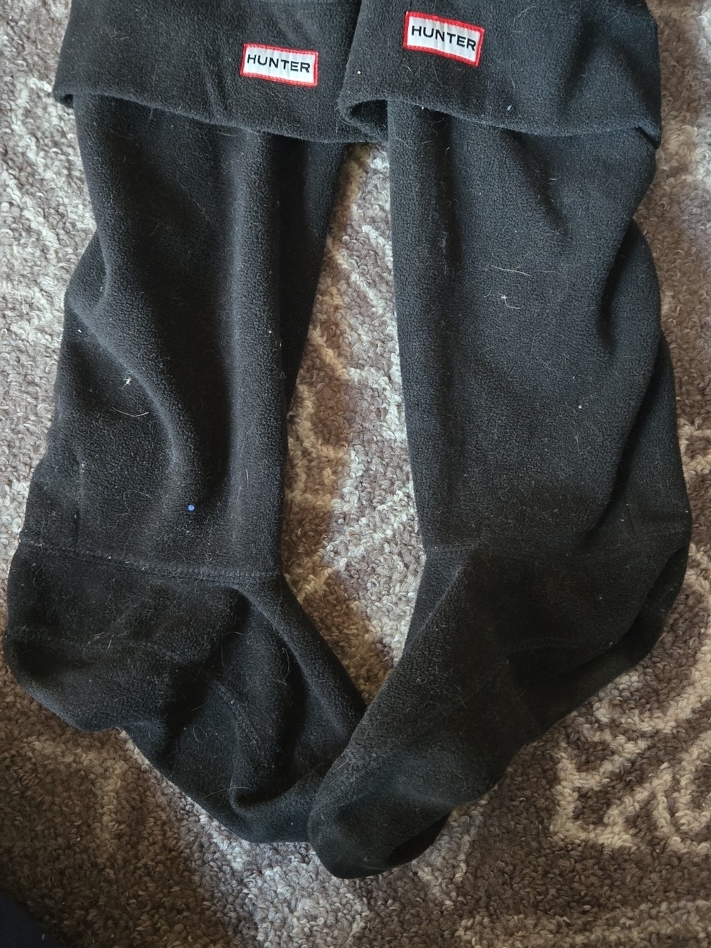 Hunter Black Tall Fleece Boot Socks with Red Logo Patch
